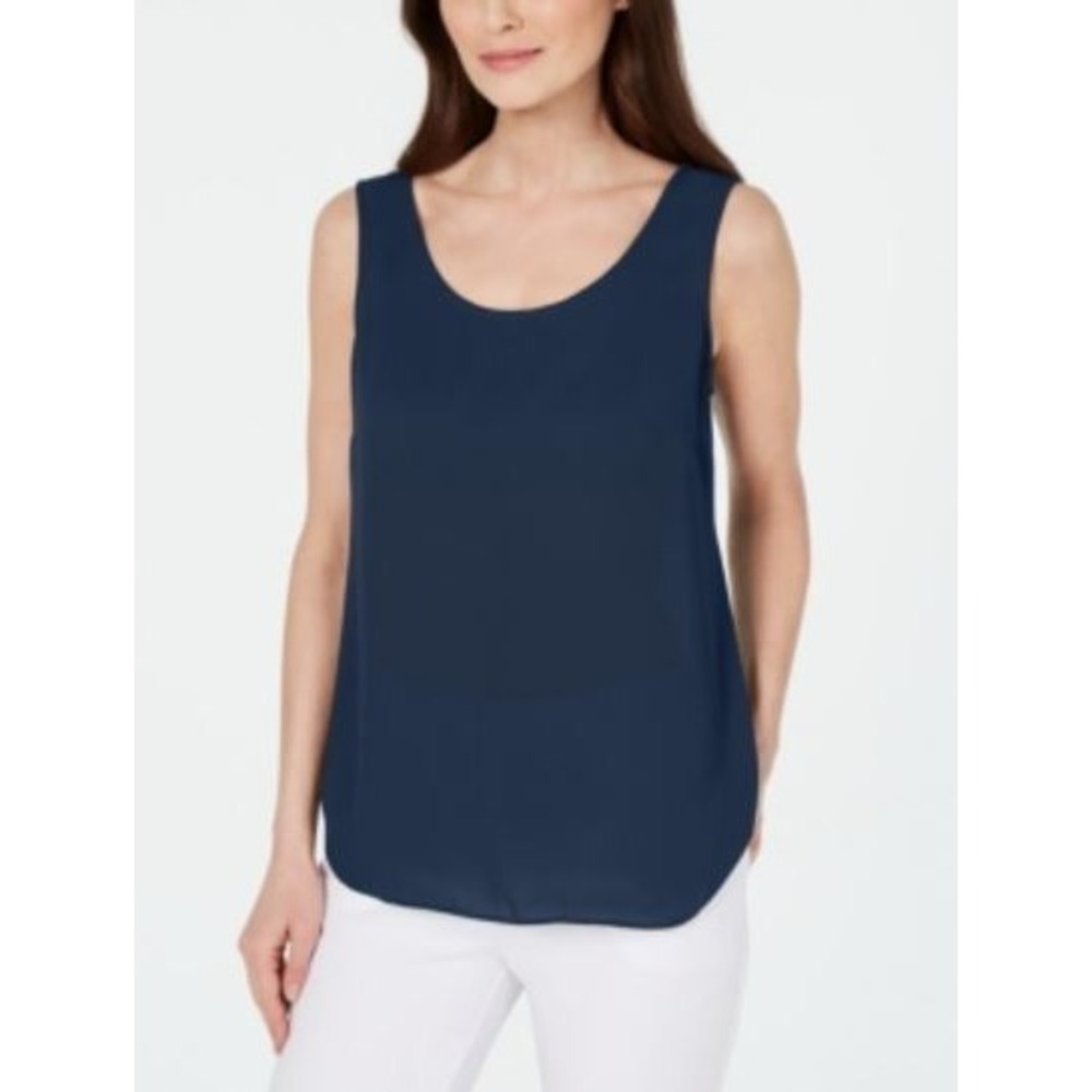 Alfani Essentials Women's Scoop Neck Sleeveless Shell/Tank Top in Modern Navy XL